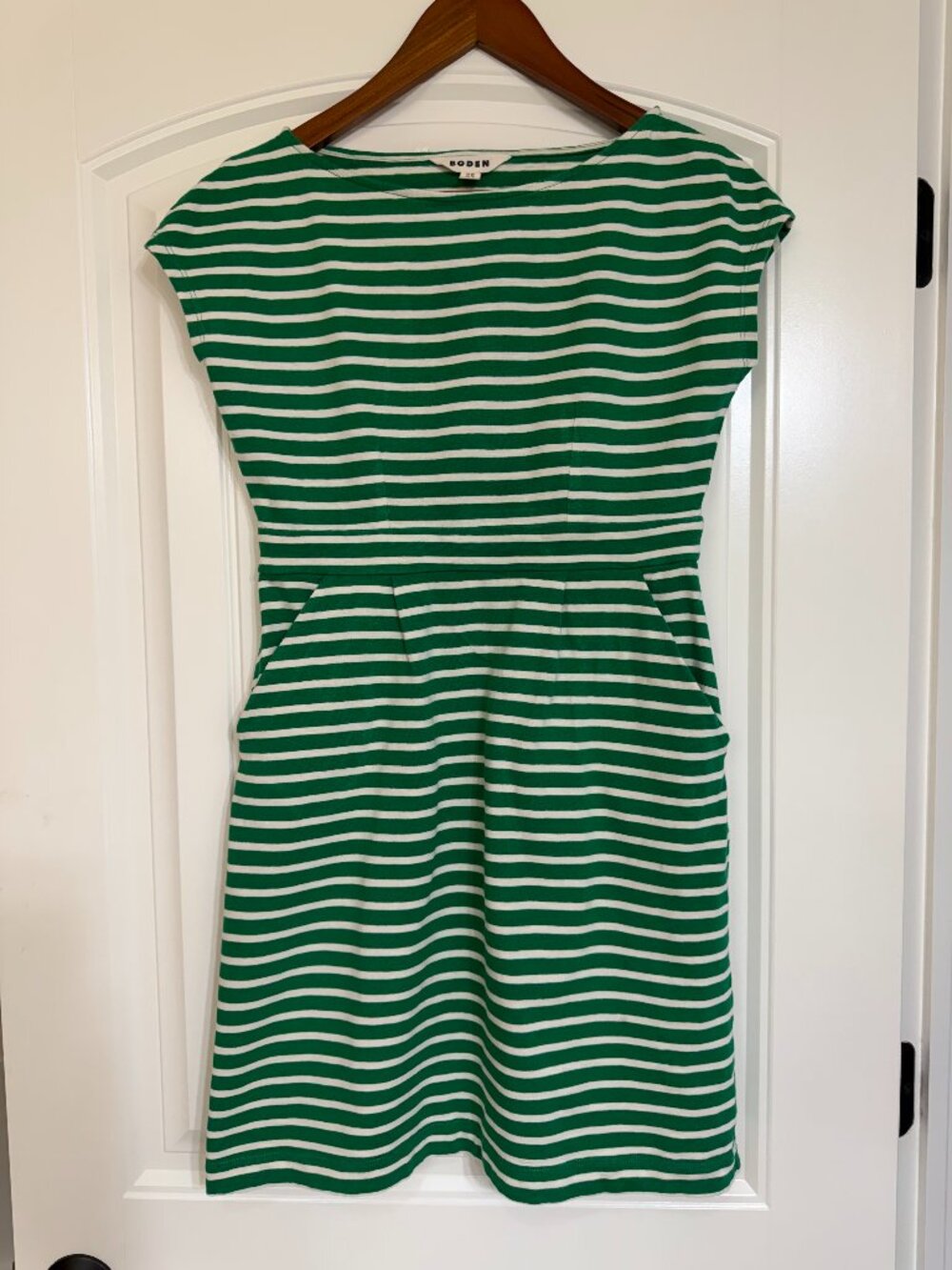 Boden Florrie Jersey Dress, Green Tambourine, Ivory Stripe